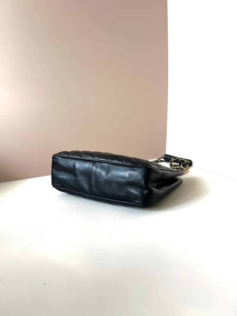 Chanel Black Gold Matelassé Lambskin Leather Tote/Shoulder Bag/Crossbody Bag