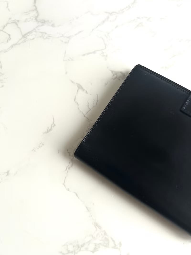 Hermes Saumur Diane復古黑色金扣皮革古董短夾錢包