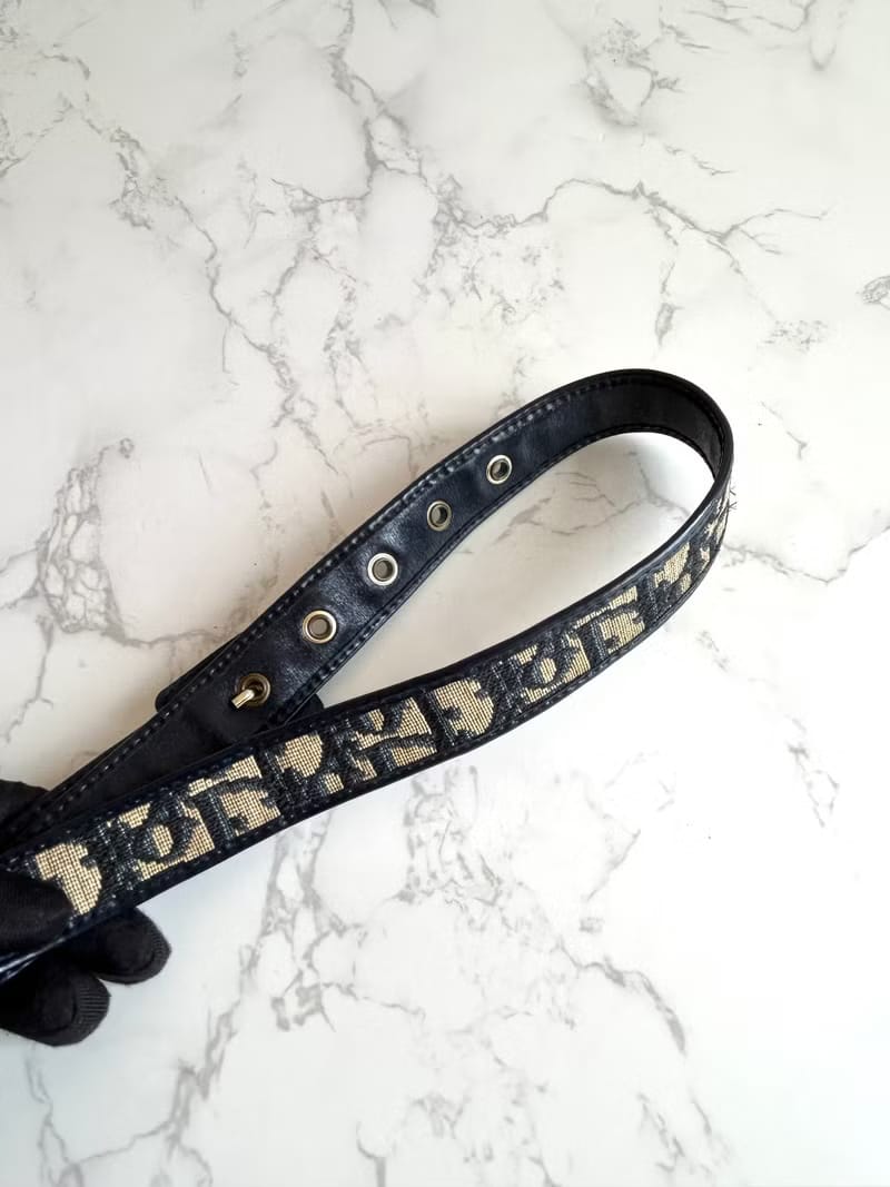 Dior dark blue monogram leather canvas women's belt