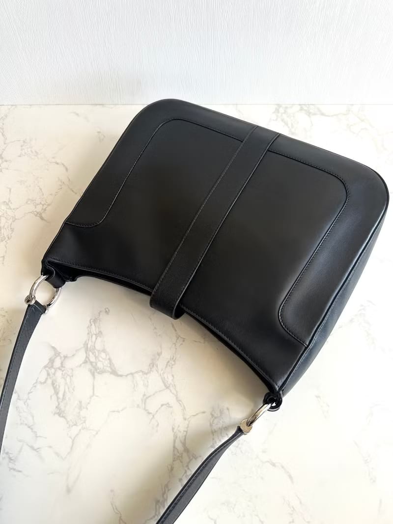 Celine Black and Silver Triomphe Hobo Bag / Shoulder Bag