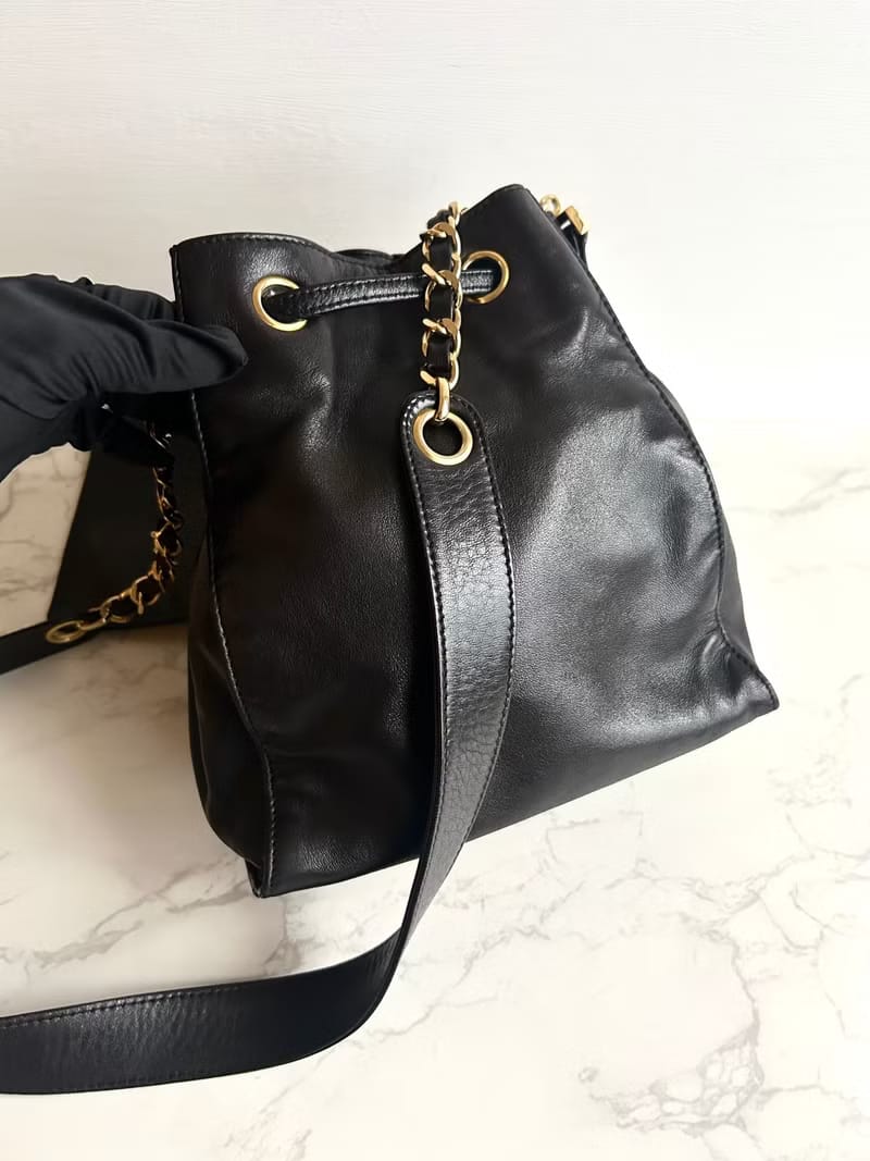 Chanel Black and Gold Chain Bucket Bag/Shoulder Bag/Crossbody Bag