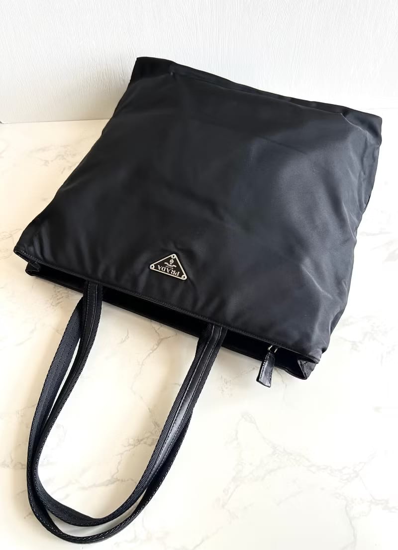 Prada 黑色拼皮經典托特包/單肩包/側背包