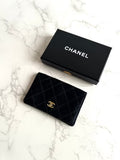 Chanel黑金色絲絹水鑽中夾/錢包/銀包/卡片包