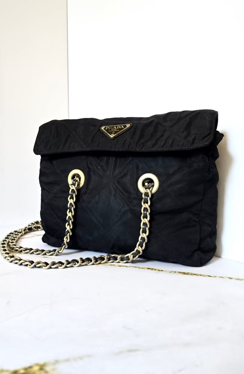 Prada黑色降落傘鏈子側背包/單肩包/斜背包