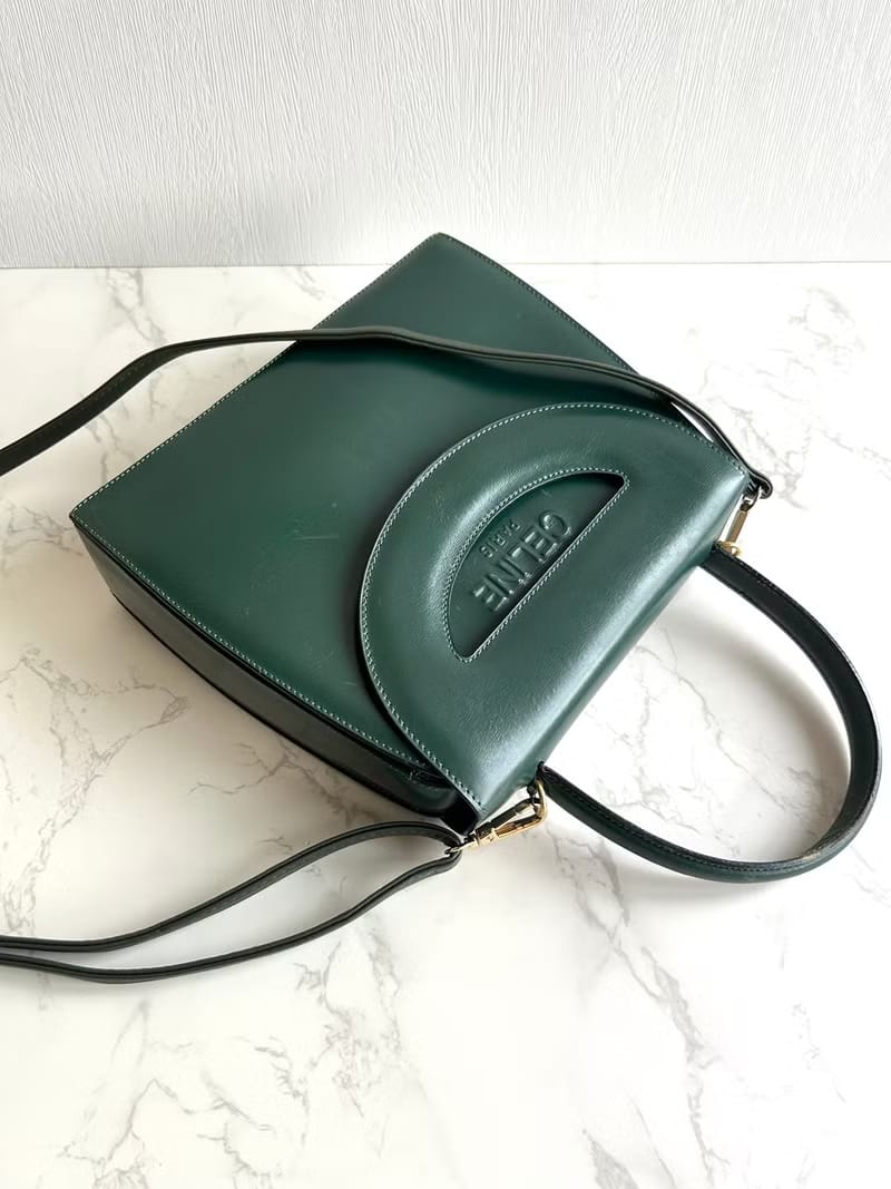 Celine橄欖綠色半月凱莉包/斜背包/單肩包/側背包