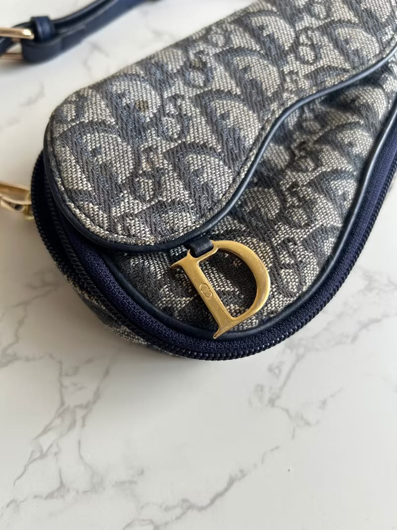 Dior深藍老花馬鞍包/單肩包/側背包/斜背包