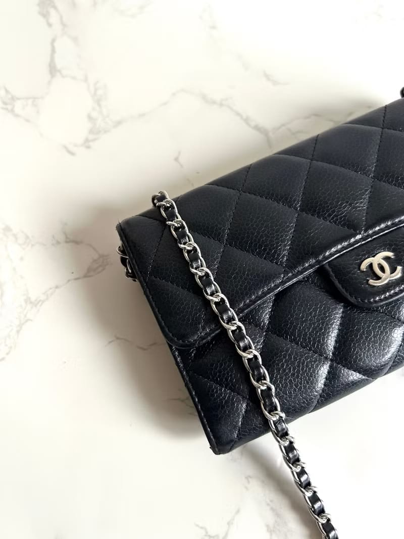 Second-hand Chanel black caviar leather WOC shoulder bag/crossbody bag/long wallet/shoulder bag