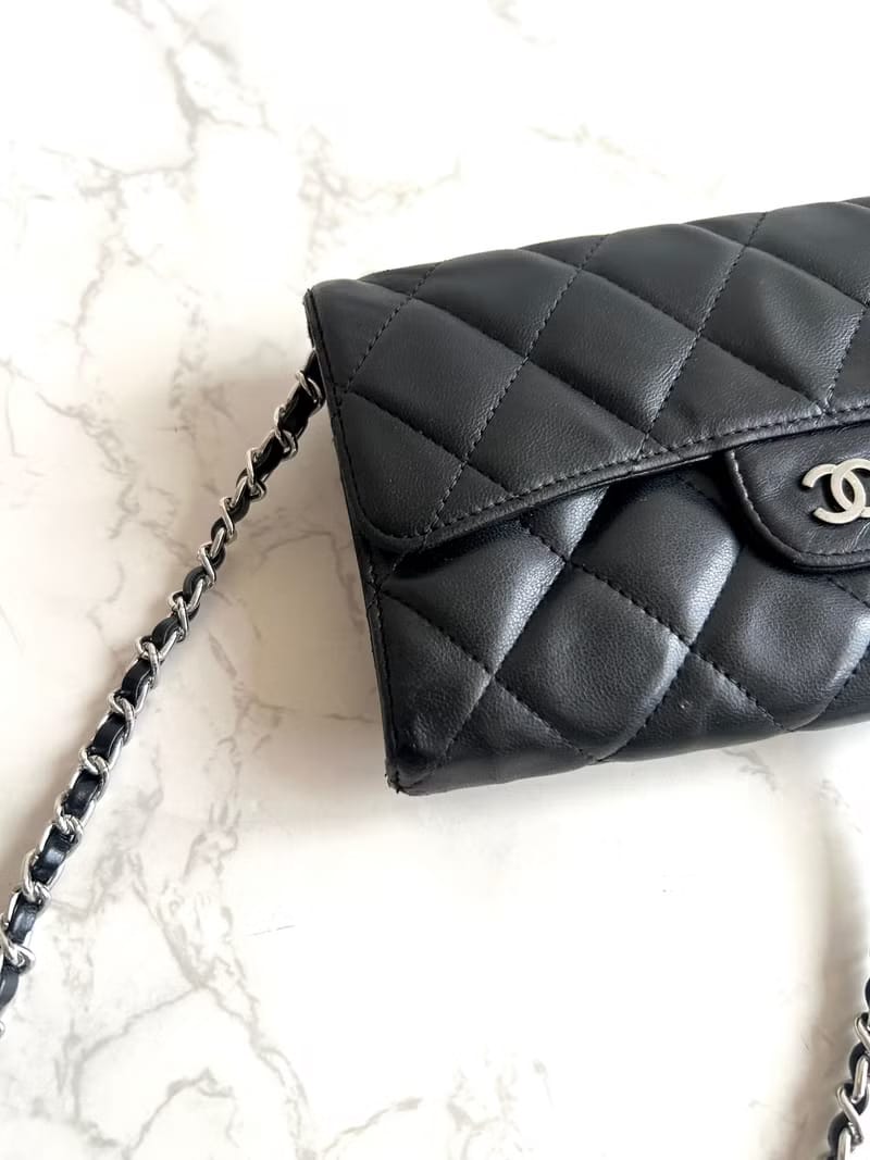Chanel Black Classic Matelassé Flap WOC Leather Bag/Shoulder Bag/Crossbody Bag/Wallet
