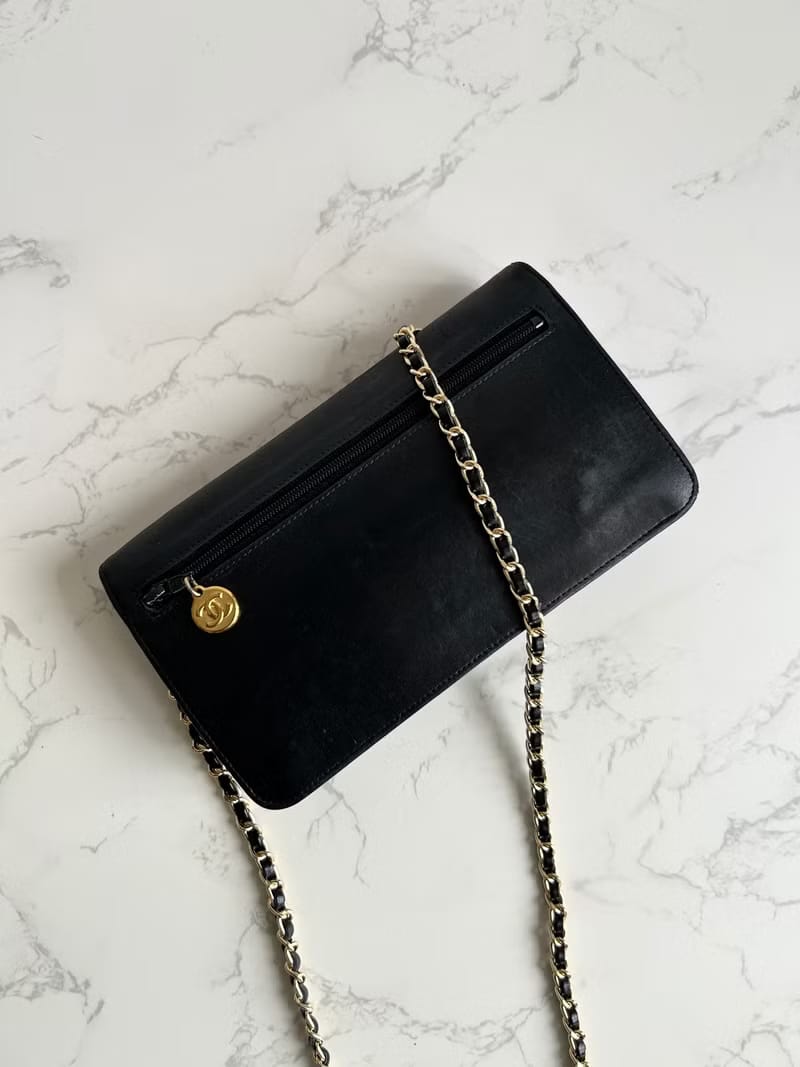Chanel Black Lambskin Leather WOC Crossbody Bag/Wallet on Chain/Shoulder Bag