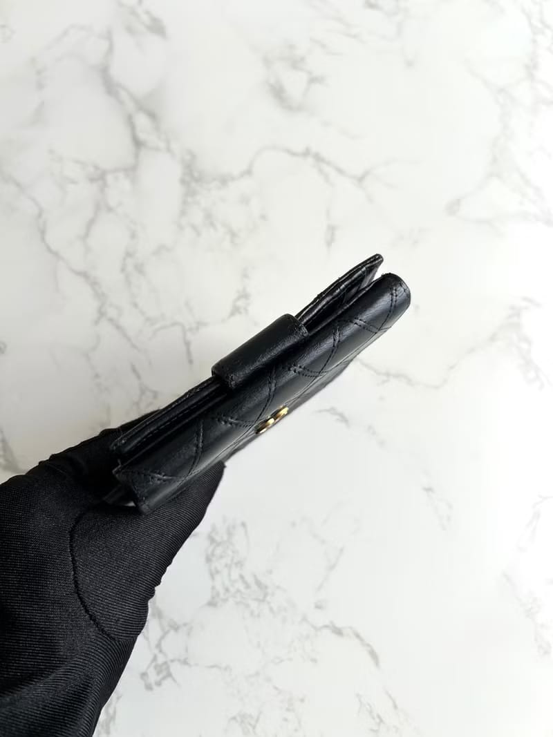 Chanel double-sided lambskin black short wallet / coin purse