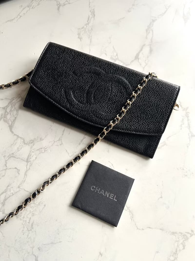 Chanel黑金色魚子醬WOC/單肩包/側背包/斜背包/長夾