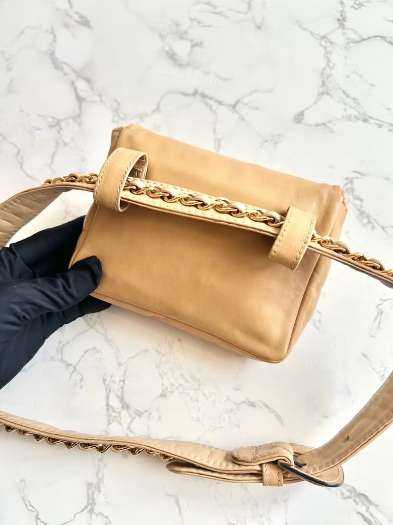 Rare Chanel Camel Leather Chain 2-way/Shoulder Bag/Belt Bag/Crossbody Bag