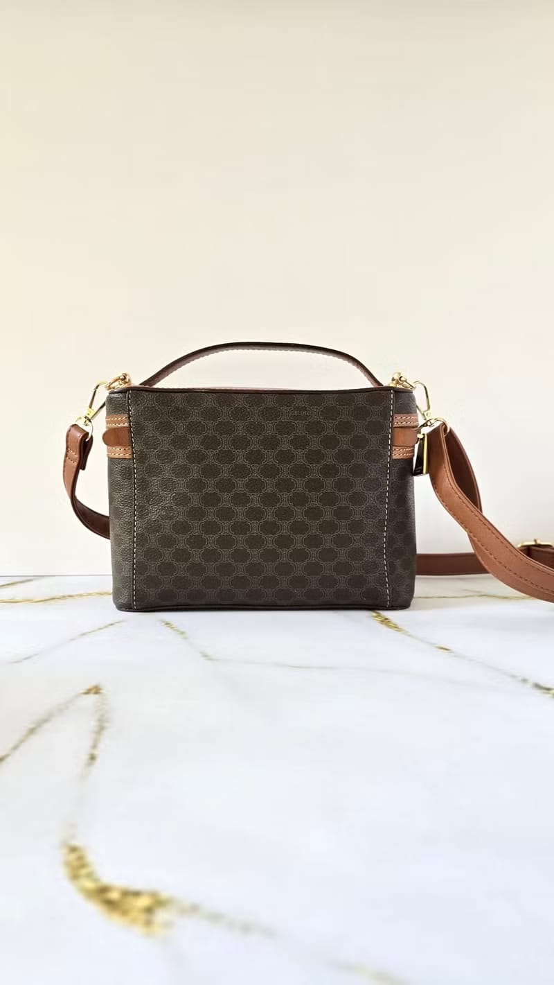 Celine咖啡色老花Vanity盒子包/斜背包/側背包/單肩包