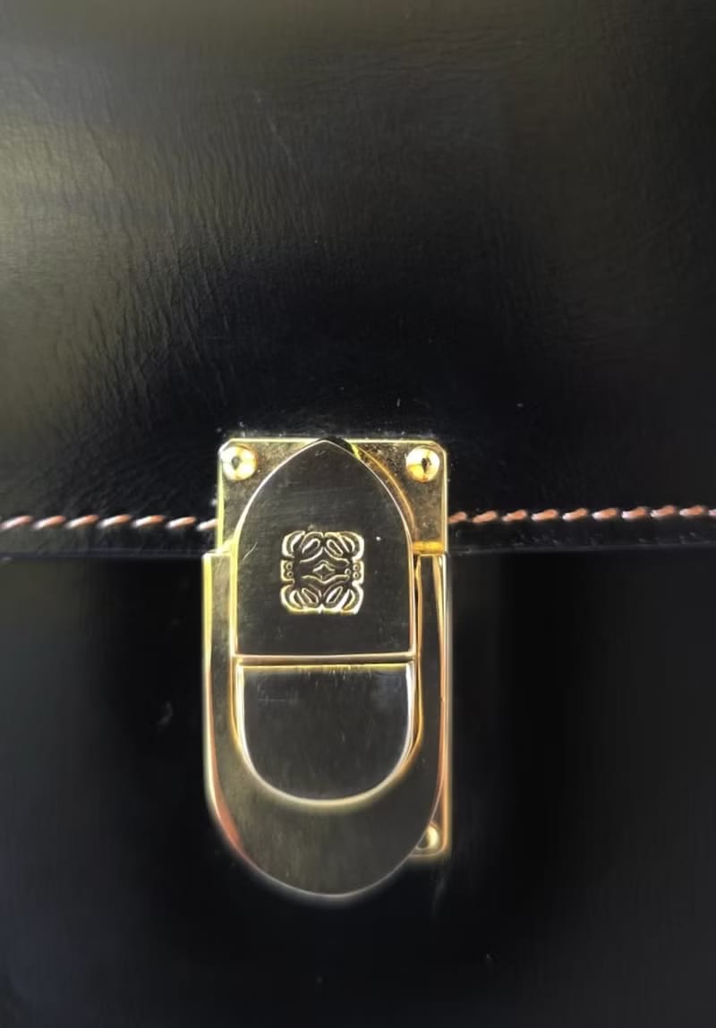 Loewe黑金色馬鞍側背包/斜背包/皮革包/單肩包