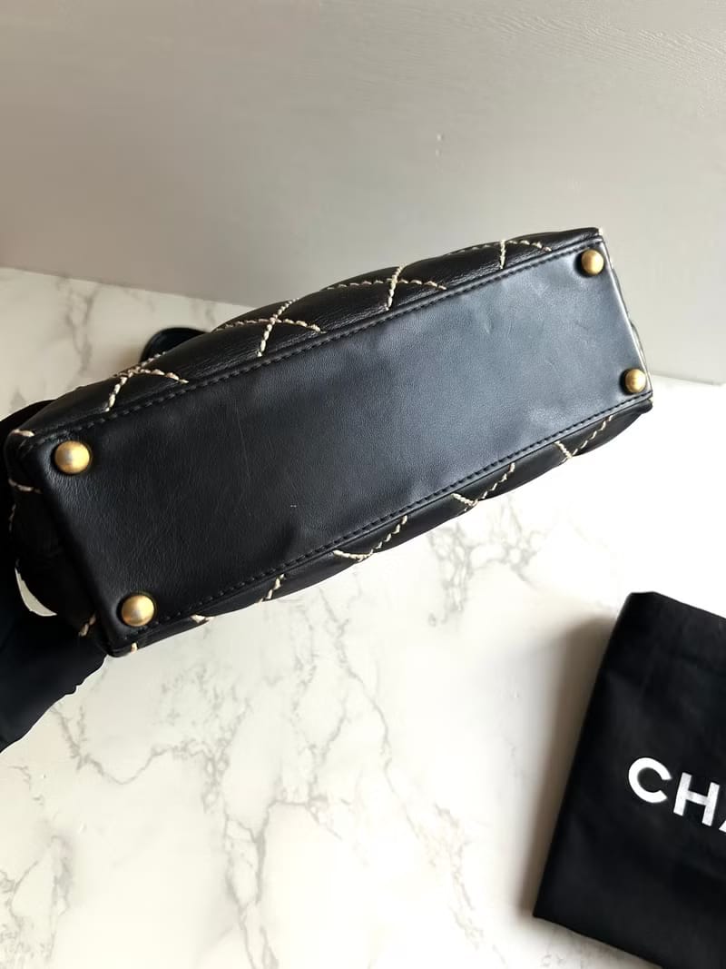Chanel Vivian Wild Stitch Black and White Leather Tote Shoulder Bag