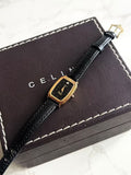 Celine Black and Gold Leather Strap Carriage Watch/Quartz Watch