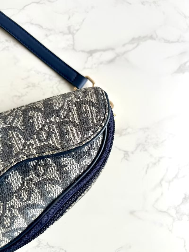 Dior深藍老花馬鞍包/單肩包/側背包/斜背包