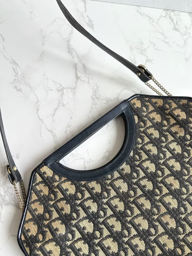 Dior dark blue monogram dual-use crossbody bag/handbag tote bag