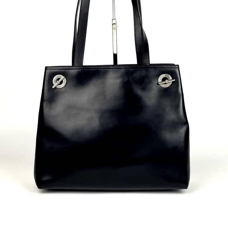 稀有中古二手Celine黑色銀吊鏈皮革托特包/側背包