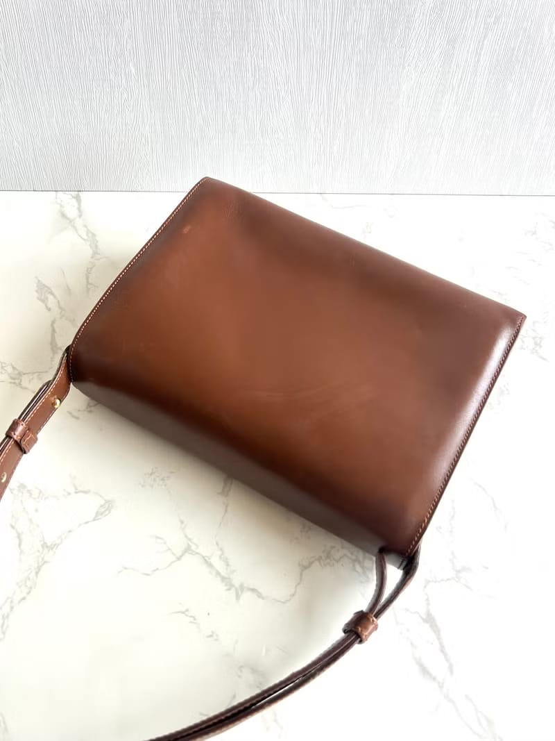 Celine咖啡色水滴金環斜背包/單肩包/側背包