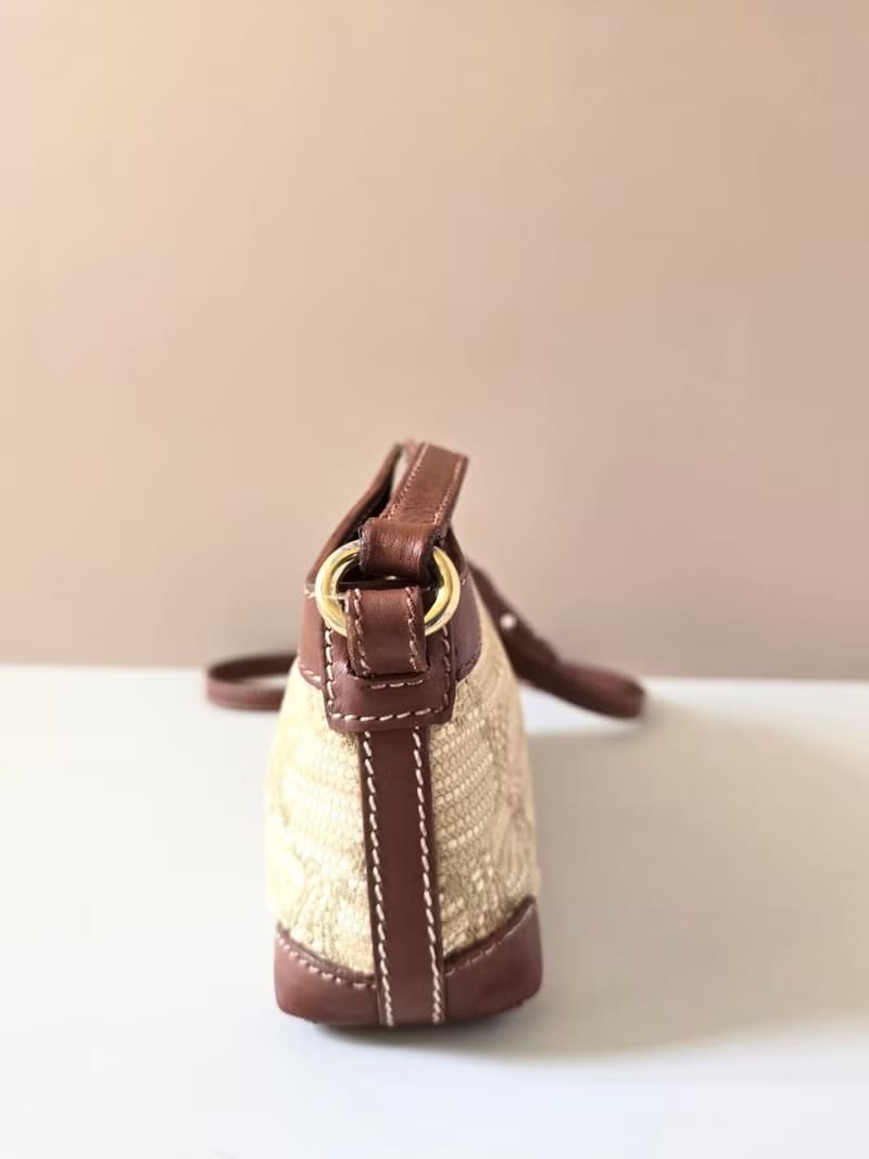 Celine raffia and leather saddle bag/side bag/crossbody bag