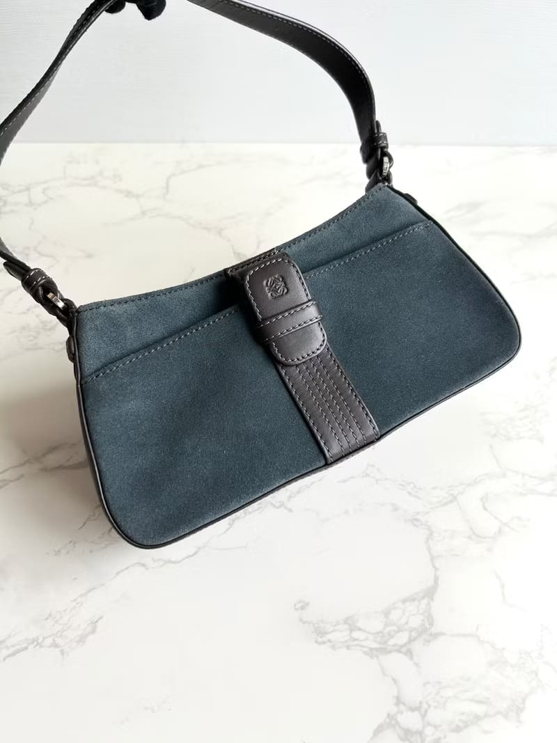 稀有款 Loewe 灰藍拼皮Anagram Hobo流浪包/腋下包/側背包