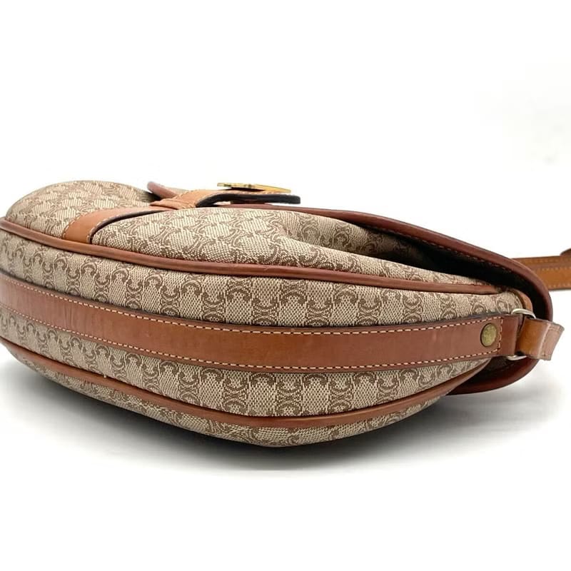Rare second-hand Celine beige brown old flower saddle shoulder bag/crossbody bag