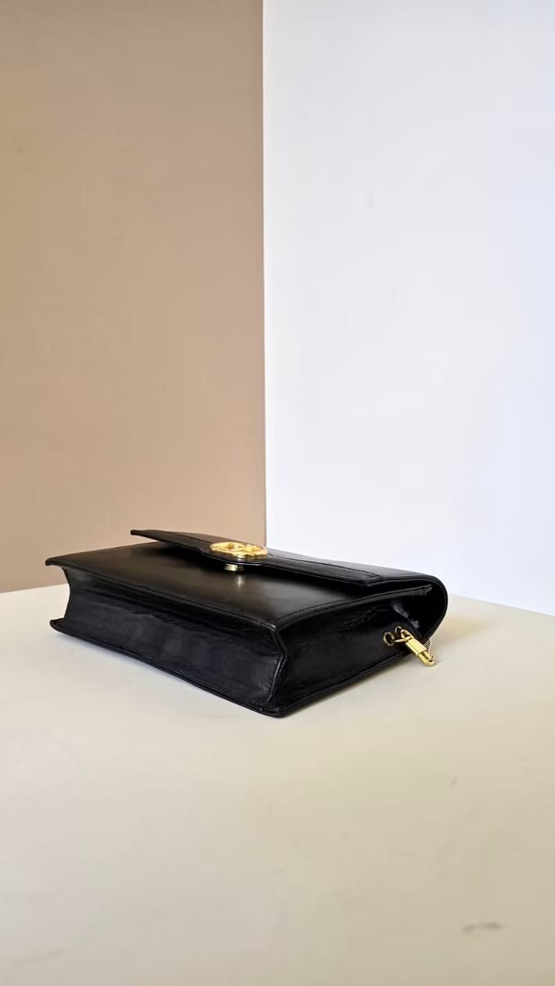 Dior 極簡黑金色Montaigne翻蓋盒子包/單肩包/側背包/斜背包