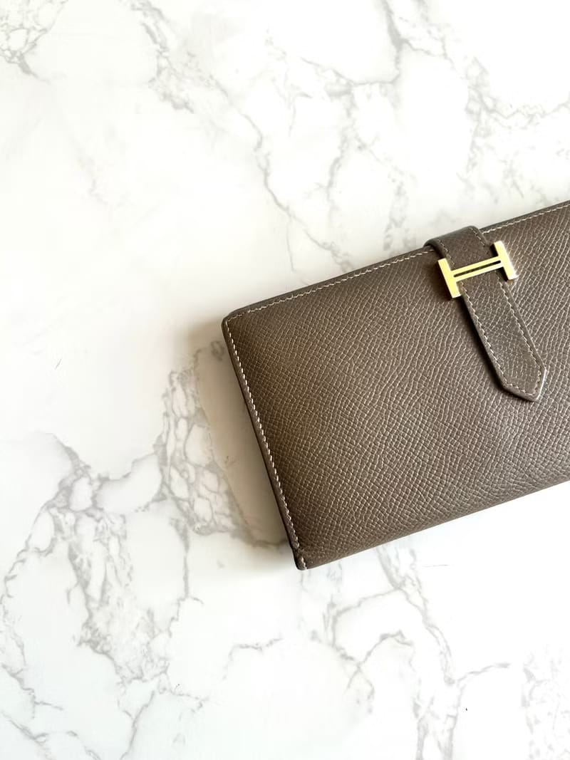 Hermes 啡金色皮革Bearn長夾/皮夾