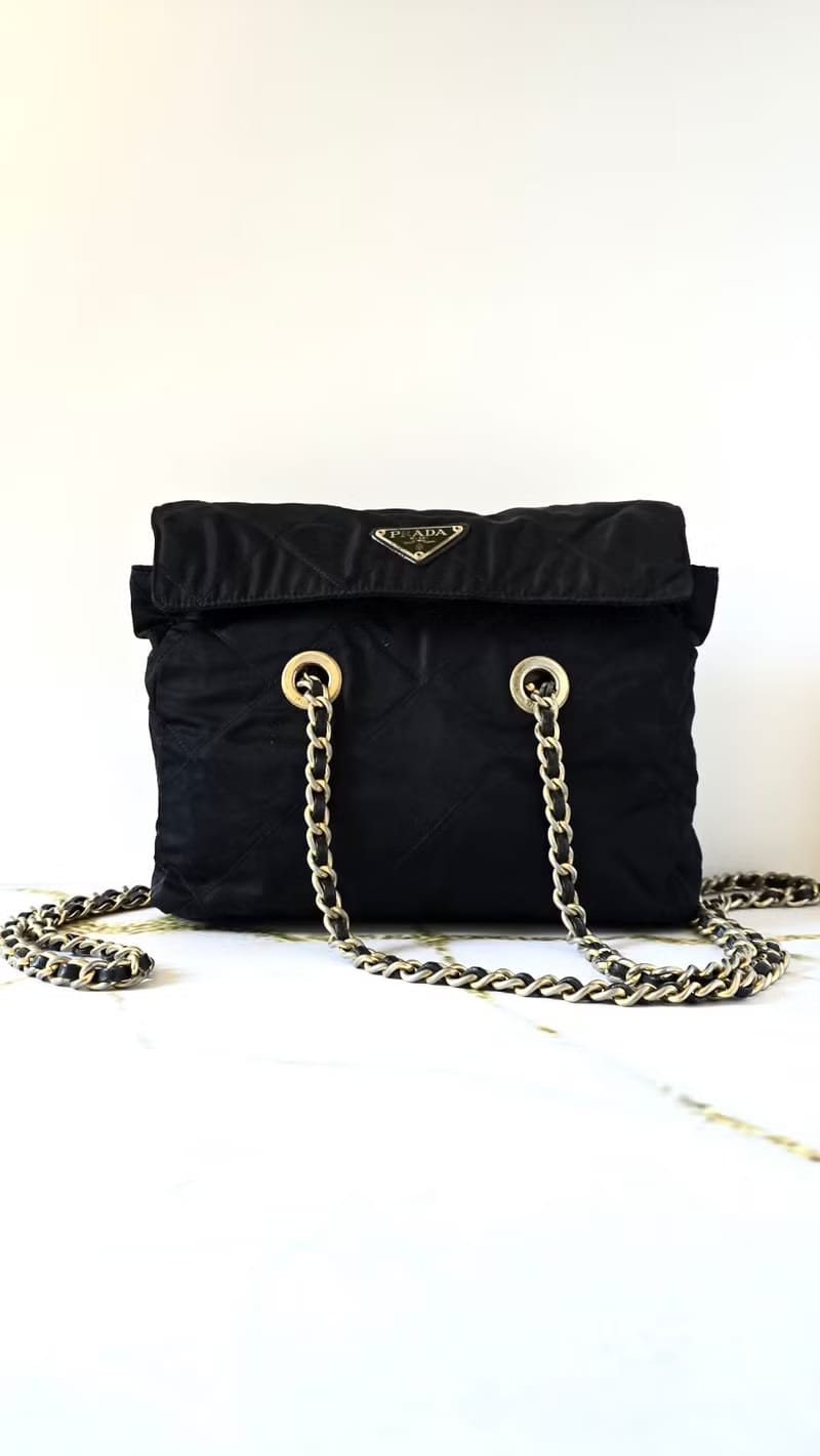 Prada黑色降落傘鏈子側背包/單肩包/斜背包