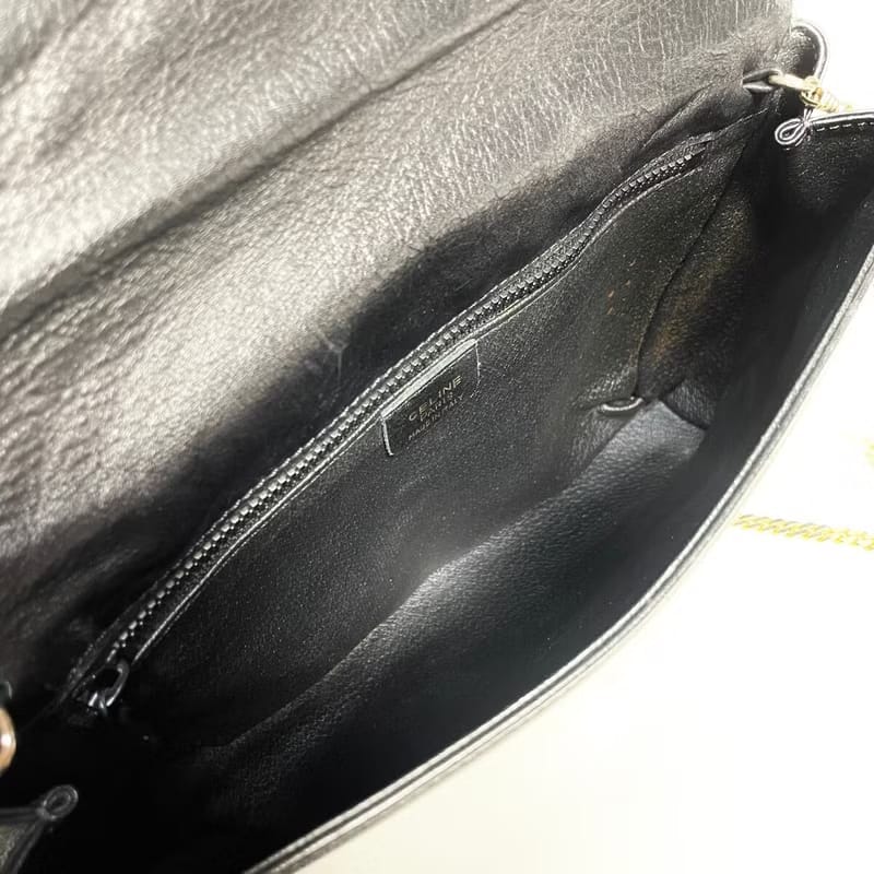 中古二手Celine黑色金徽皮革斜背包/側背包