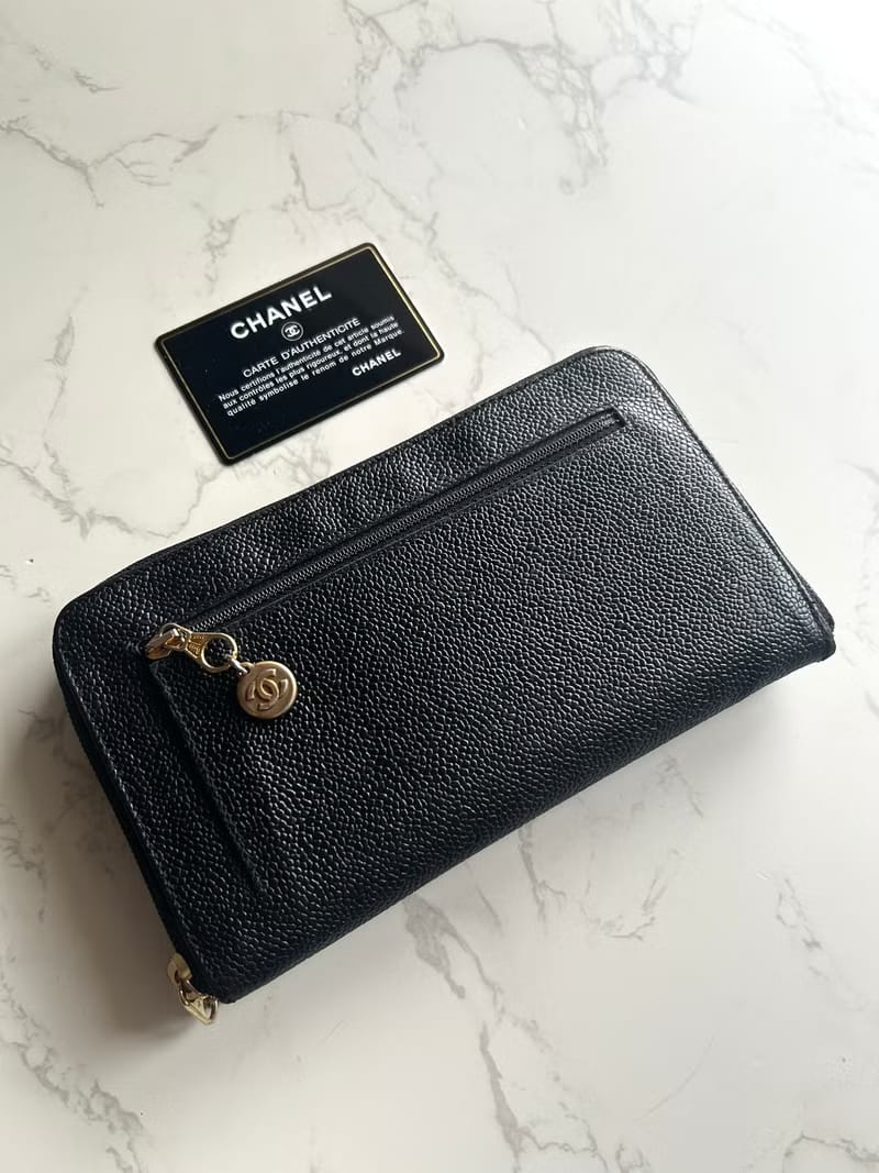 Chanel Black and Gold Caviar Leather Long Wallet/Purse/Wallet