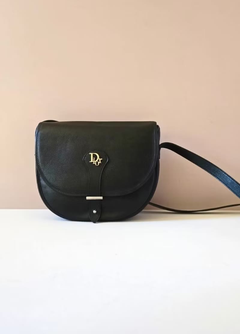 Dior Bobby黑金色半月馬鞍包/單肩包/側背包/斜背包