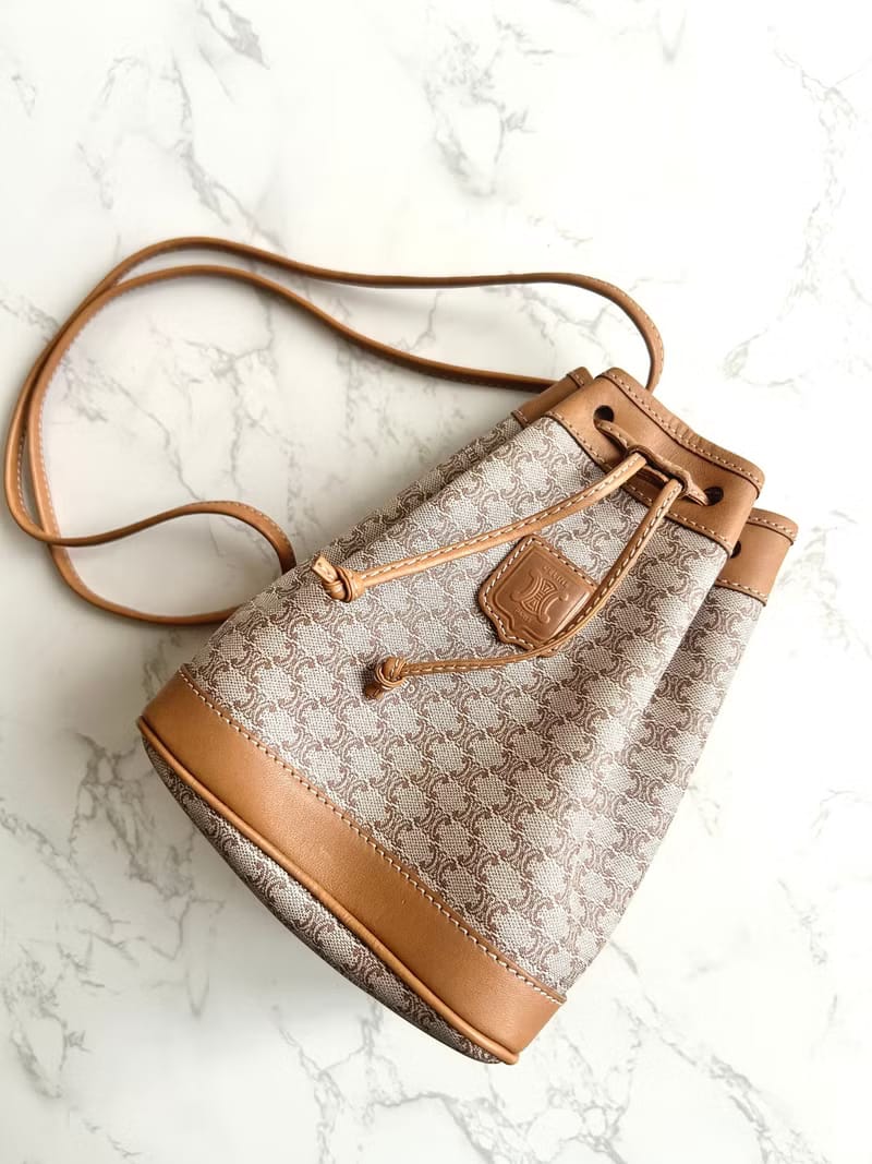 Celine Beige Macadam Vintage Mini Bucket Bag/Crossbody Bag