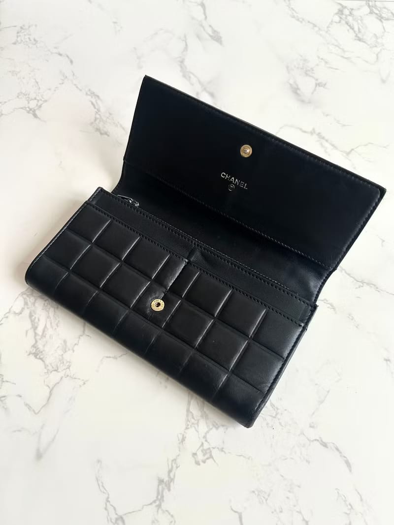 Chanel Black and Gold Ice Cube Caviar Leather Long Wallet