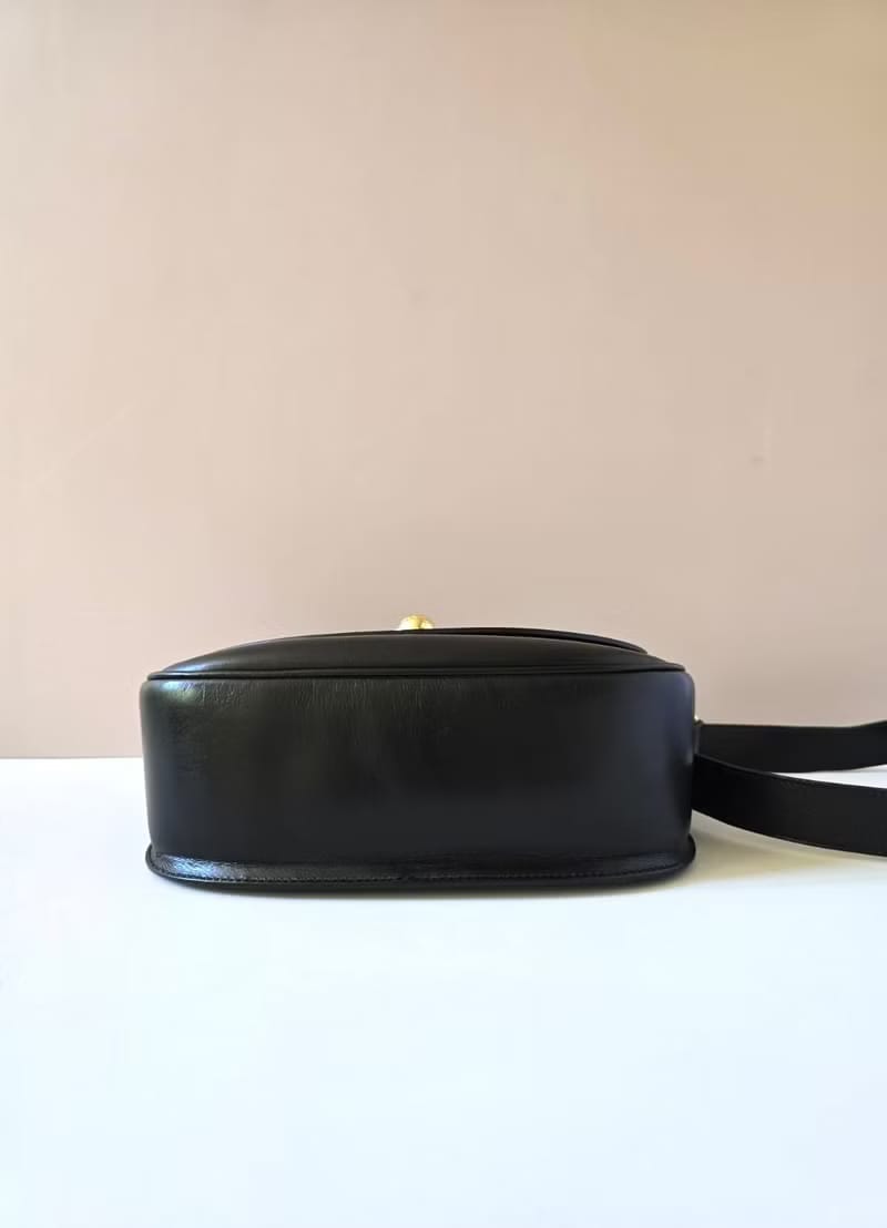 Rare Celine Black and Gold Swivel Planet Tofu Bag / Shoulder Bag / Crossbody Bag