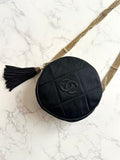 Extremely Rare Chanel Black and Gold Silk Round Bag/Crossbody Bag/Shoulder Bag