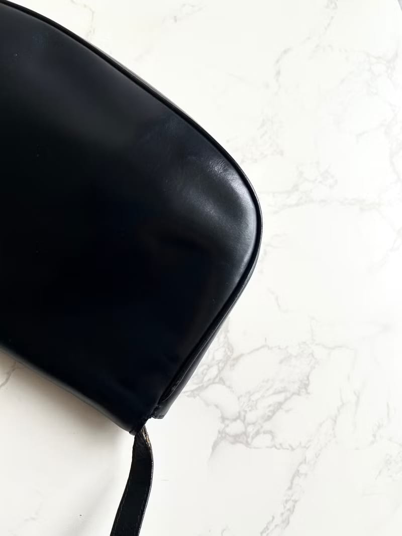 Rare Celine Black and Gold Embossed Badge Half-Moon Bag / Crossbody Bag / Shoulder Bag
