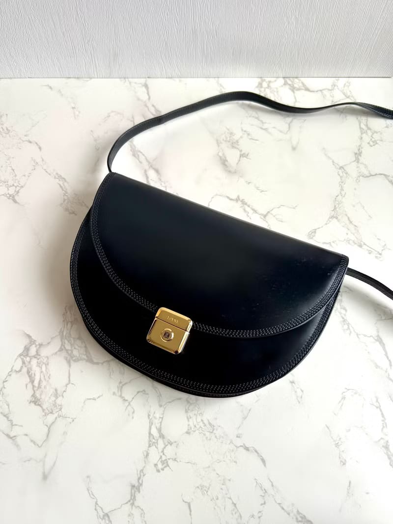 Loewe black gold half moon side backpack/oblique backpack/shoulder bag