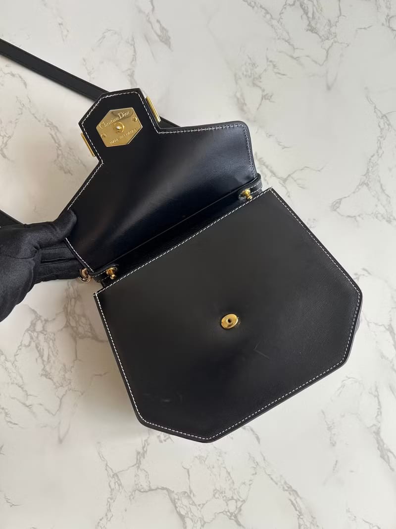 Dior black open stitch flap Kelly bag/shoulder bag/side bag/crossbody bag
