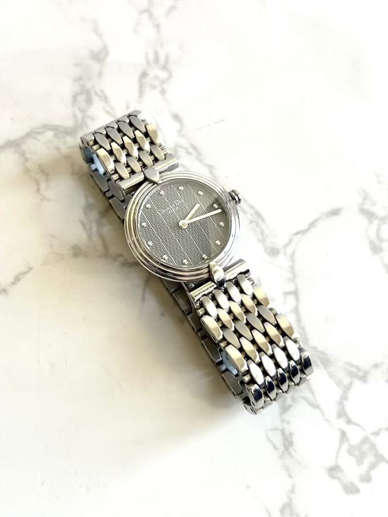 Dior灰銀色蜂巢圓盤手錶/古董錶