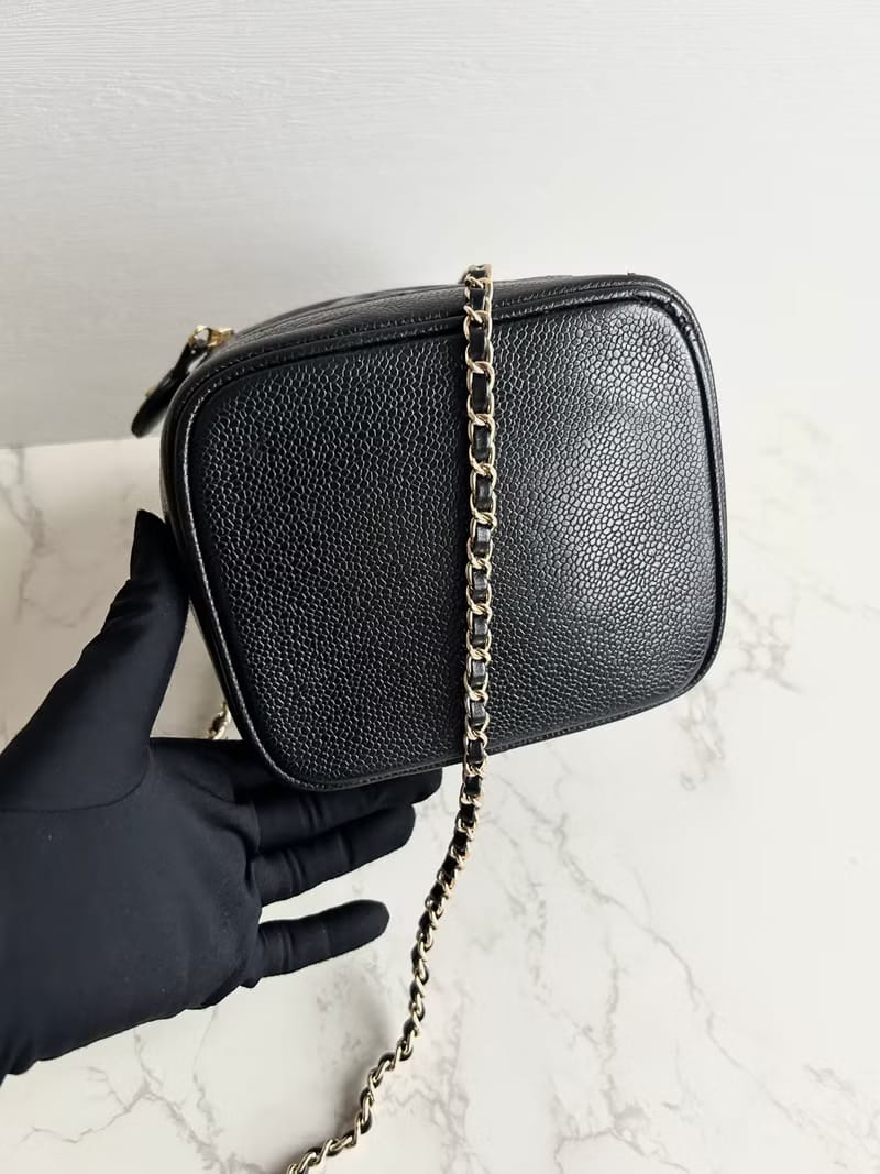 Chanel黑色魚子醬化妝盒子包/斜背包/側背包/單肩包