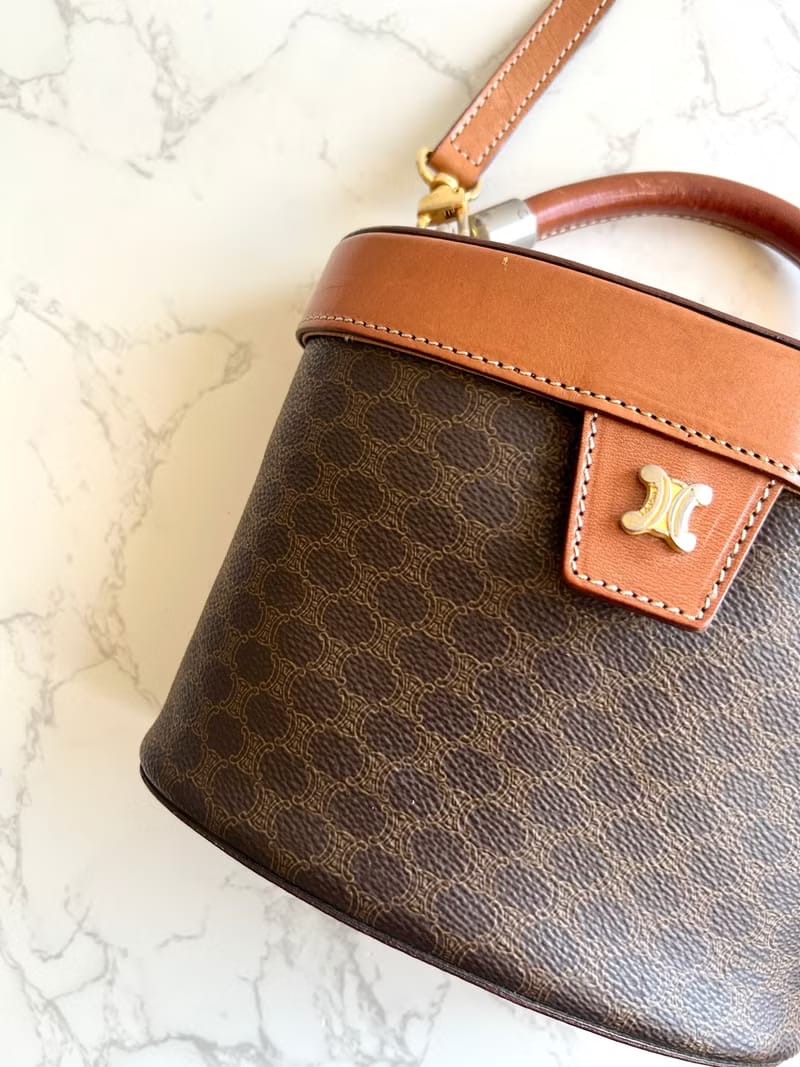 Celine Triomphe Canvas Vanity Half Moon Box Bag / Crossbody Bag / Shoulder Bag