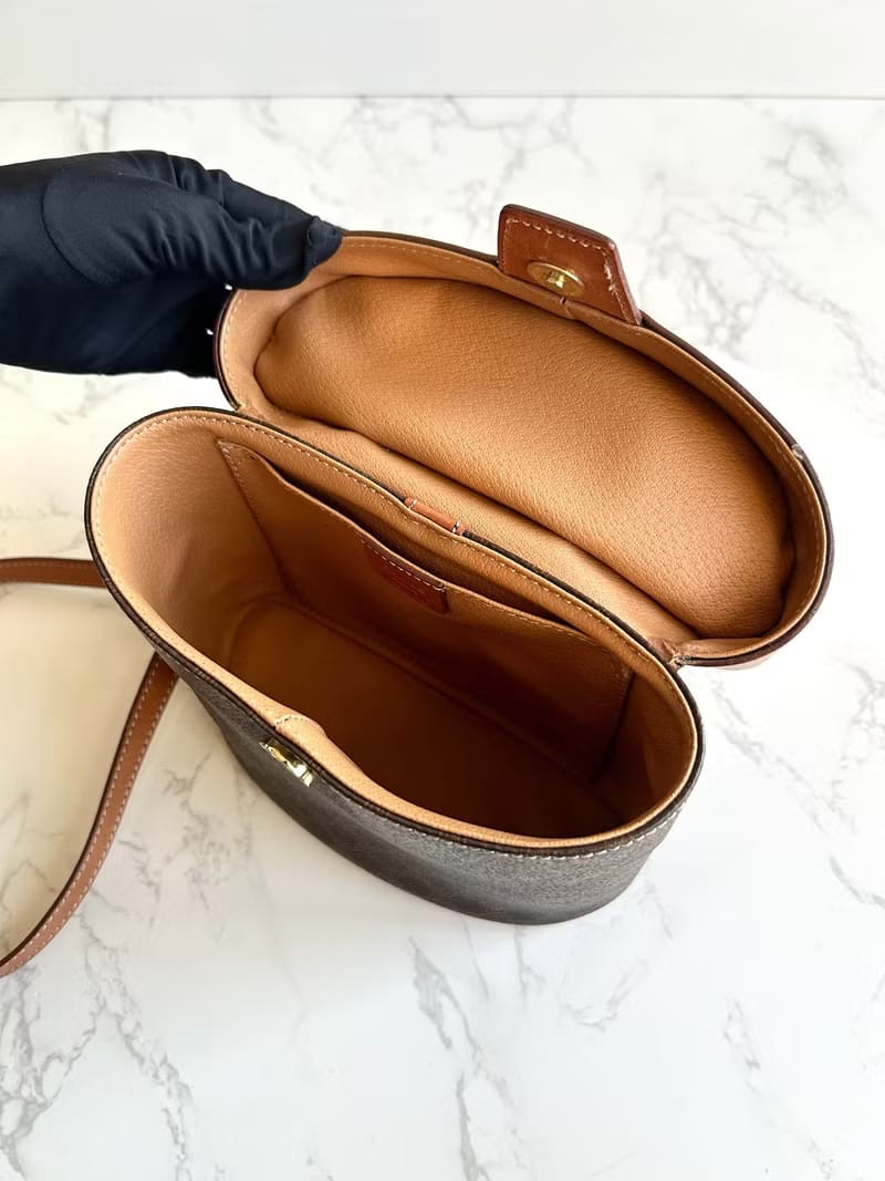 Celine Triomphe Canvas Vanity Half Moon Box Bag / Crossbody Bag / Shoulder Bag