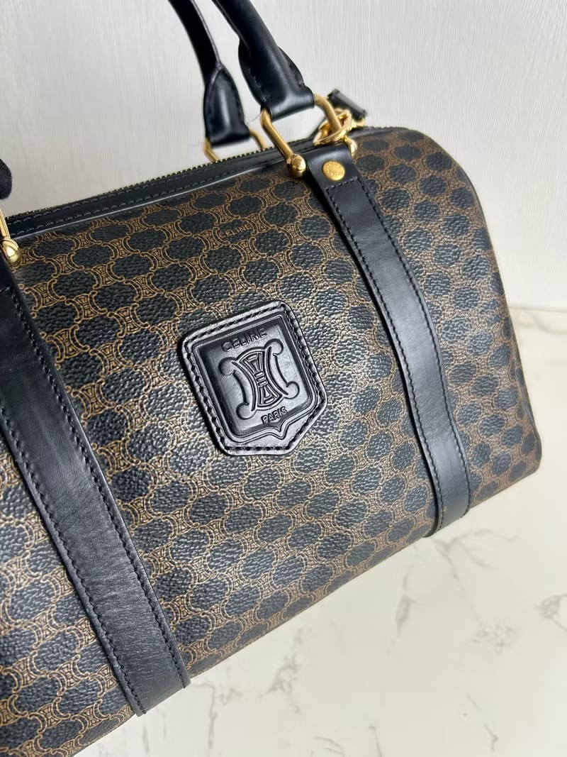 Celine black old flower Boston shoulder bag/side bag/oblique bag