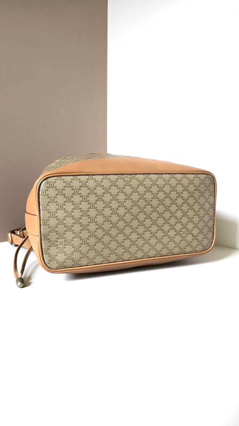 Celine米駝色老花中古水桶包/單肩包/斜背包