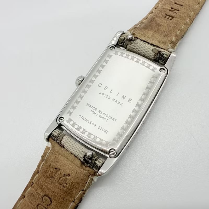 Rare item with original box - Celine Triomphe monogram watch with ecru strap / vintage watch / pre-owned women's watch
