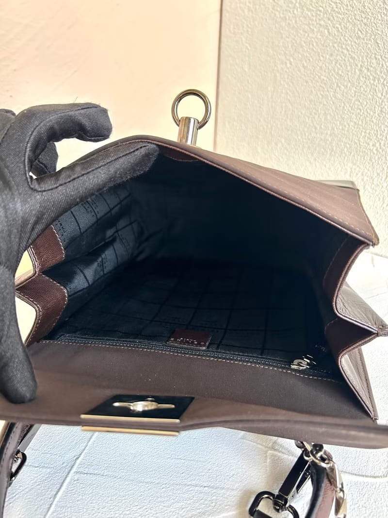 Rare Celine Canvas and Leather Two-Way Kelly/Crossbody Bag/Shoulder Bag/Handbag with Silver Snake Chain