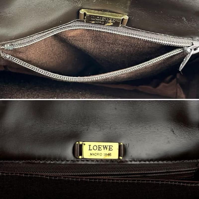 Loewe咖啡色凱莉包復古包皮革側背包/斜背包/單肩包