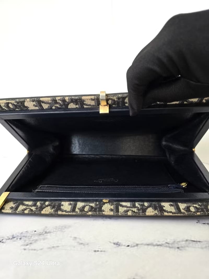 Dior深藍老花凱莉口金古董包/單肩包/側背包